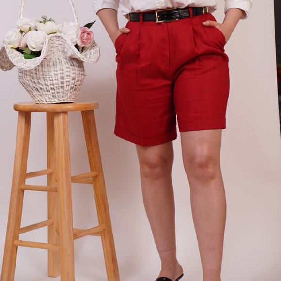 Linen blended red Bermudas short sizes 8, summer linen blended Bermuda - Picture 12 of 16